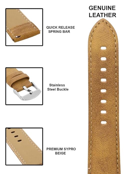Quick Release 22 mm Tan Vegan Leather Strap for Analog & Smart Watches