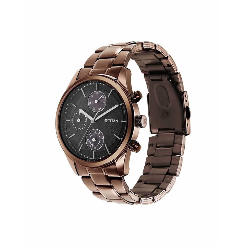 Analog Black Dial Brown Band Men's Stainless Steel Watch-1805QM04/NR1805QM04