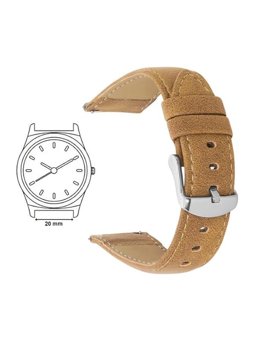 Quick Release 20 mm Tan Vegan Leather Strap for Analog & Smart Watches