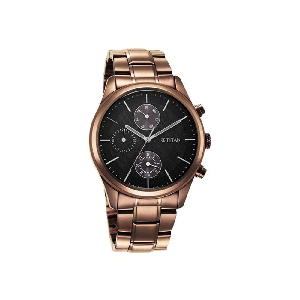 Analog Black Dial Brown Band Men's Stainless Steel Watch-1805QM04/NR1805QM04