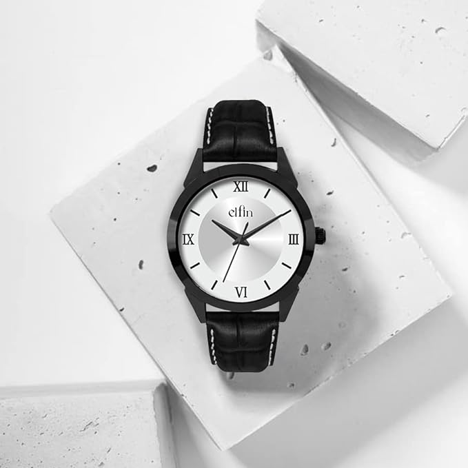 Black Analog Black Croco Leather Strap Watch for Men ELFM002C