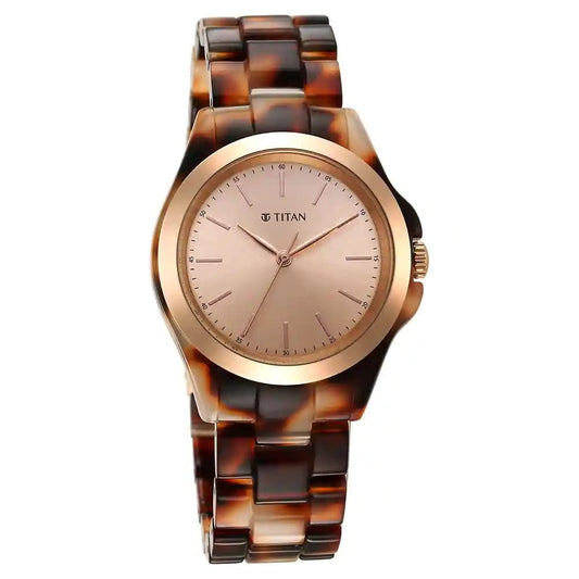 Analog Watch -95205Kp01, Band Color-Brown,Dial Color-Rose Gold
