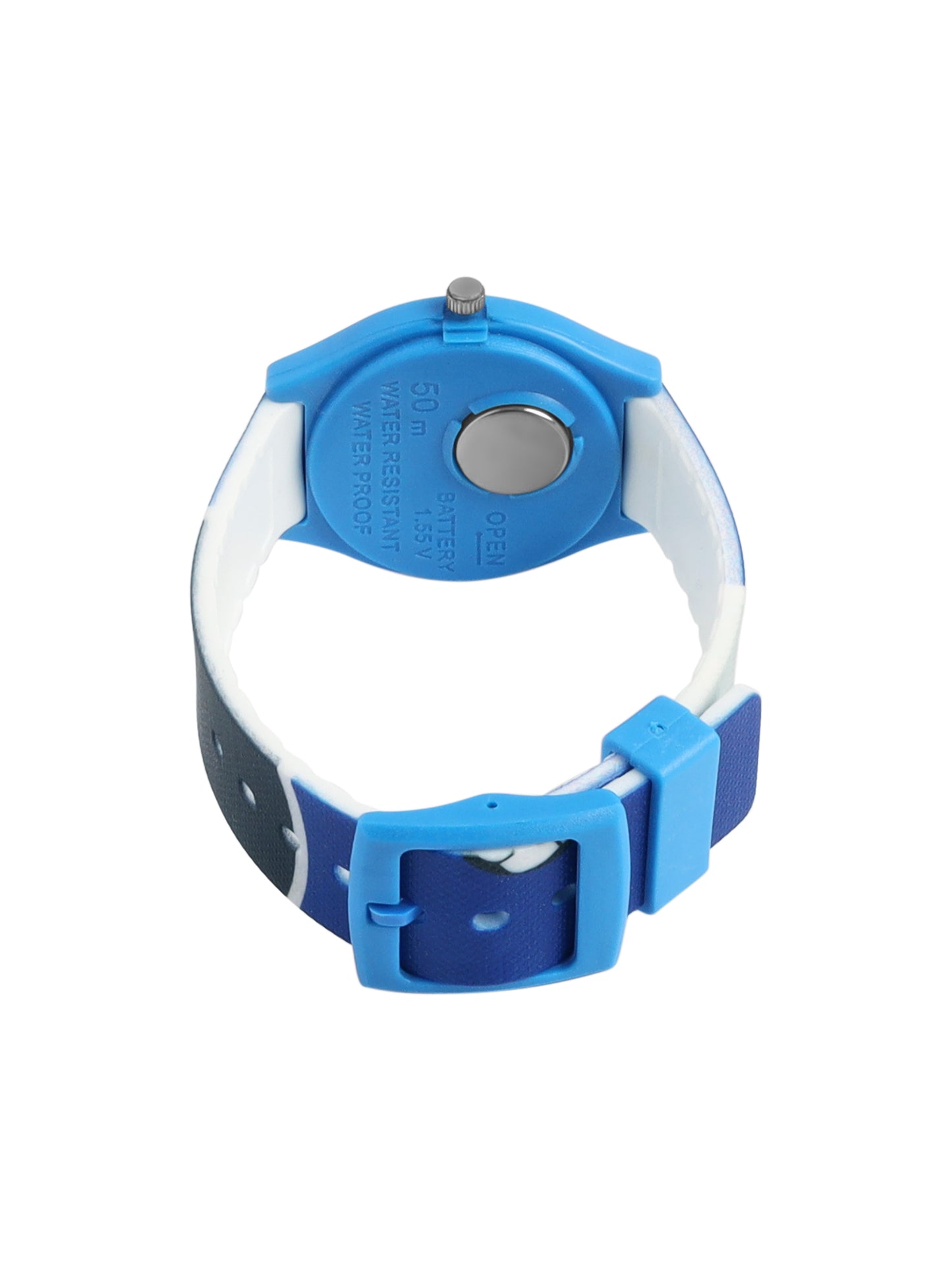 Kid’s White Dial Analog Watch with Soccer-Themed Blue & Black Silicone Strap - JJ227