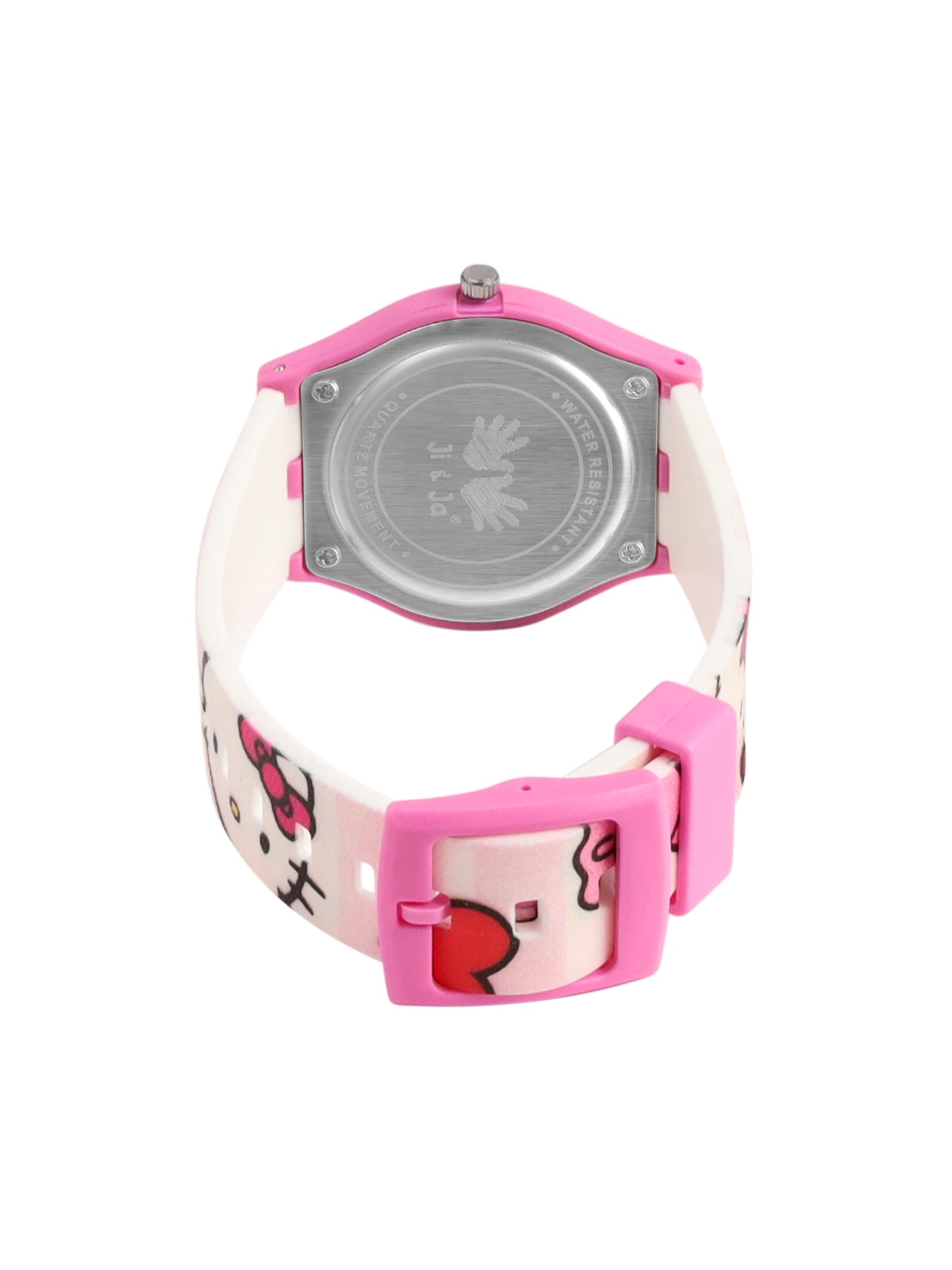 Kids’ Pink Dial Analog Watch with Cartoon Kitty Silicone Strap - JJ209