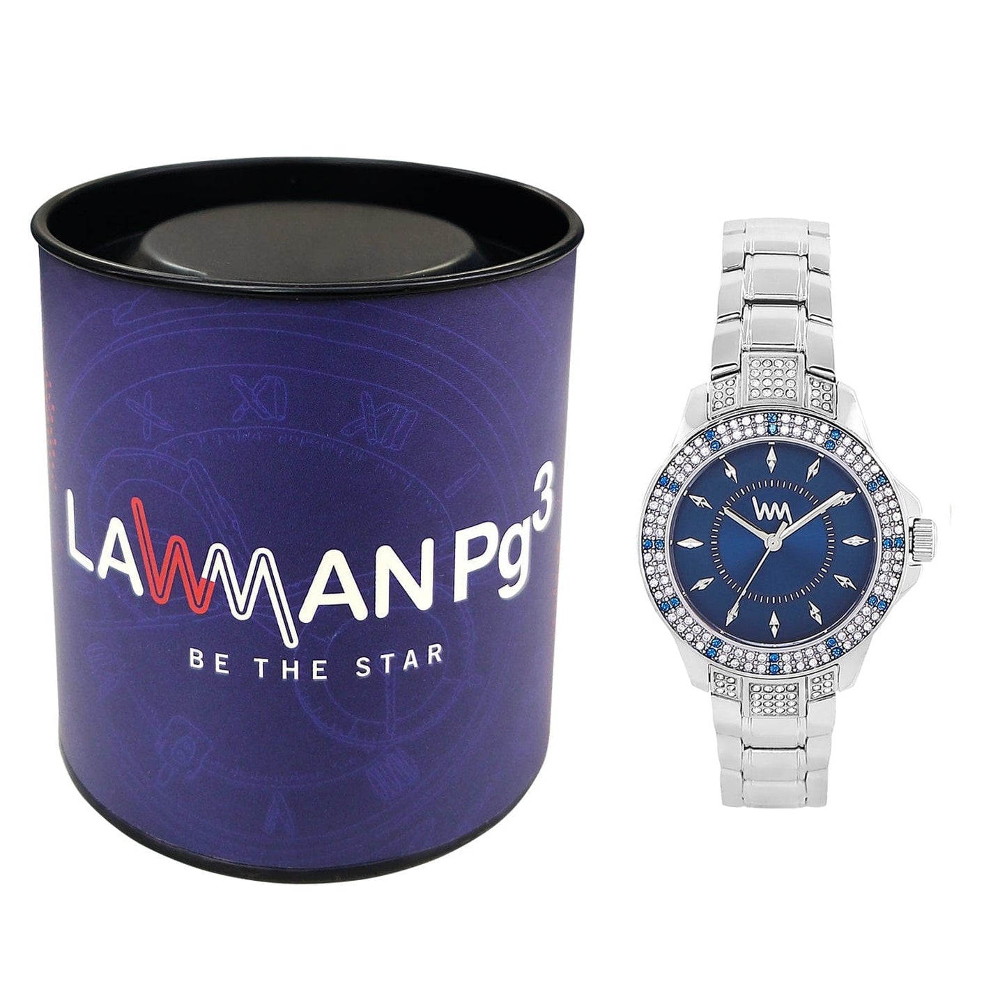 Women's Silver Bling, Blue Dial, Silver Diamond studded Solid Link Bracelet Watch  LWWI106C