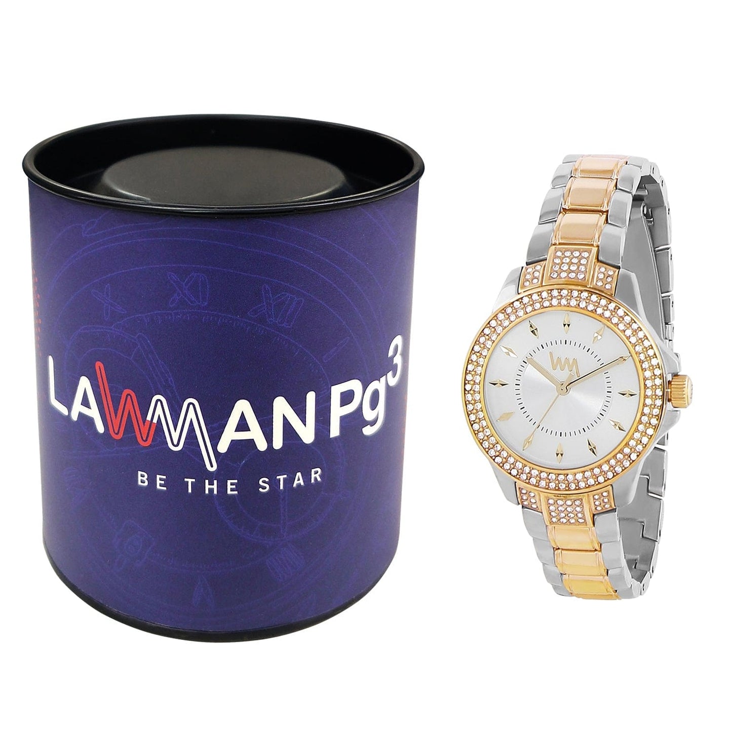Women's Two Tone Gold Silver Bling, Silver Dial, Two Tone Gold Silver Diamond studded Solid Link Bracelet Watch LWWI106F