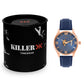Men's Rose Gold Case, Blue Skeleton Dial, Blue Leather Strap, Date Watch KLMO103A