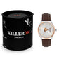 Men's Rose Gold Case, White Skeleton Dial, Brown Leather Strap, Date Watch KLMO103C