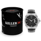 Men's Silver Case, Black Leather Strap Date Watch KLMO104E