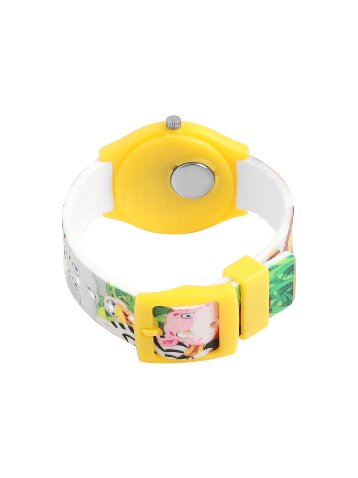 Kids’ White Dial Analog Watch with Jungle Cartoon Silicone Strap & Yellow Case - JJ220