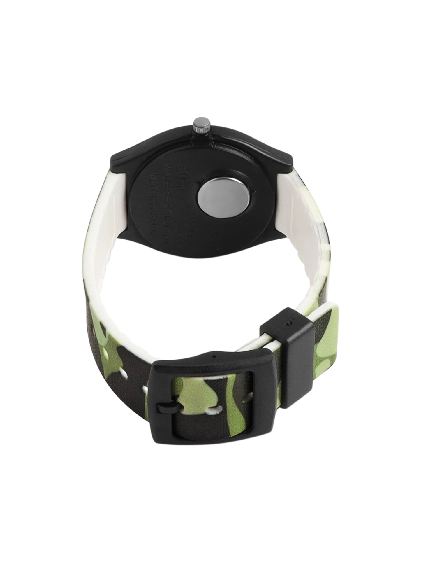 Kids’ Green Camouflage Dial Analog Watch with Black Case and Silicone Strap - JJ201