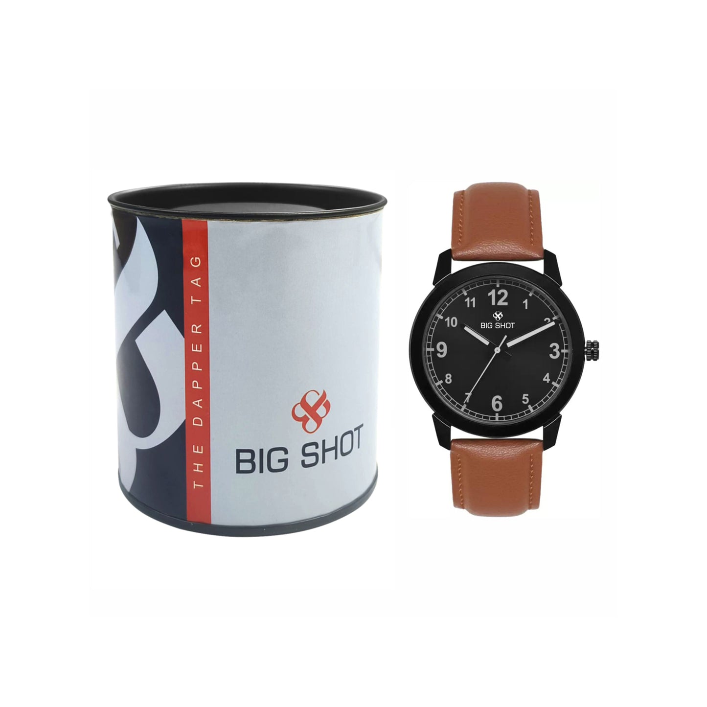 Men’s Black Dial Analog Watch with Brown Leather Strap - BSM028B