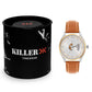 Men's Two-tone, Silver Skeleton Dial, Brown Leather Strap, Date Watch KLMO103D
