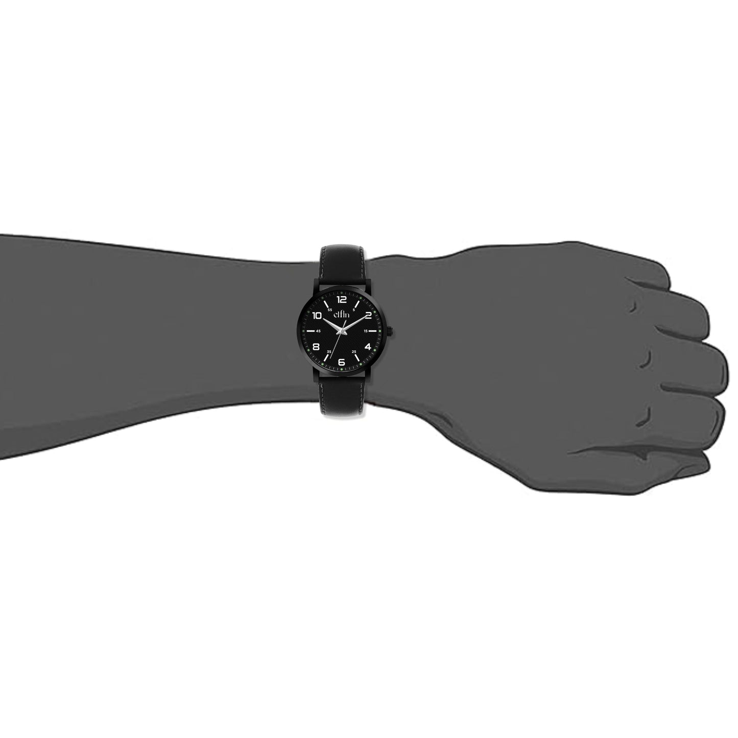 Sleek All Black Analog Black Leather Strap Watch for Men ELFM003B