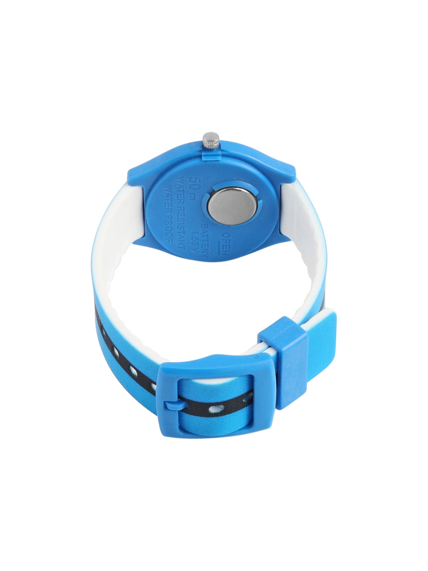 Kids’ Black Dial Analog Watch with Blue Case & Dual-Stripe Silicone Strap - JJ239