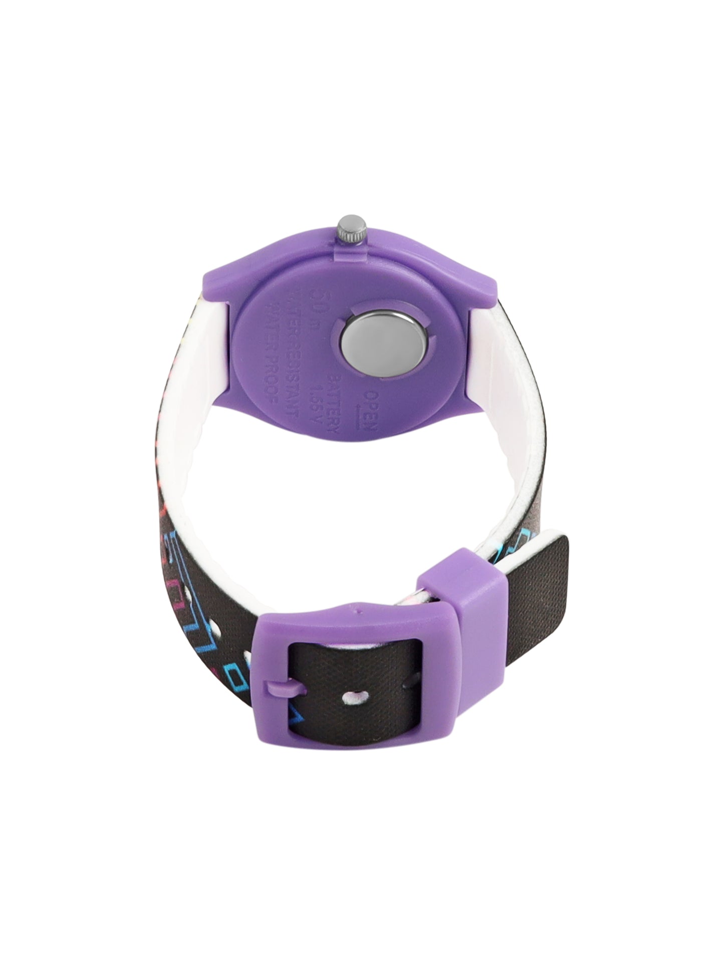 Kid’s Black Dial Analog Watch with Multicolor Stripes & Patterned Silicone Strap - JJ235