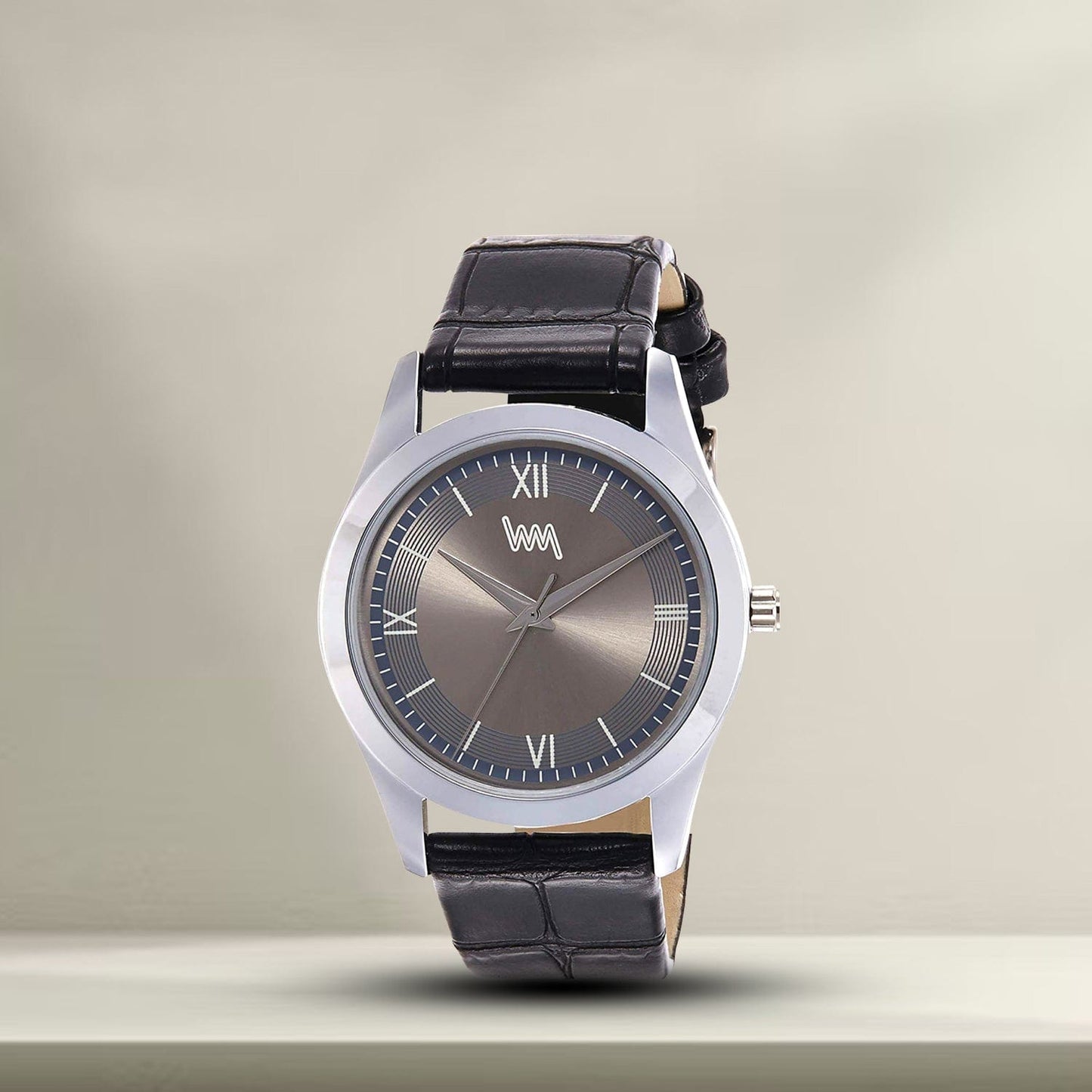 Men Silver Case, Grey Dial, Black Croco Leather Strap Watch LWI15D