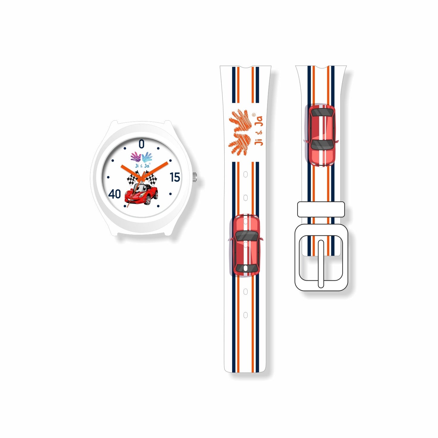 Kids Analog Watch Car Racing White Strap with White Dial And Smart Red Car