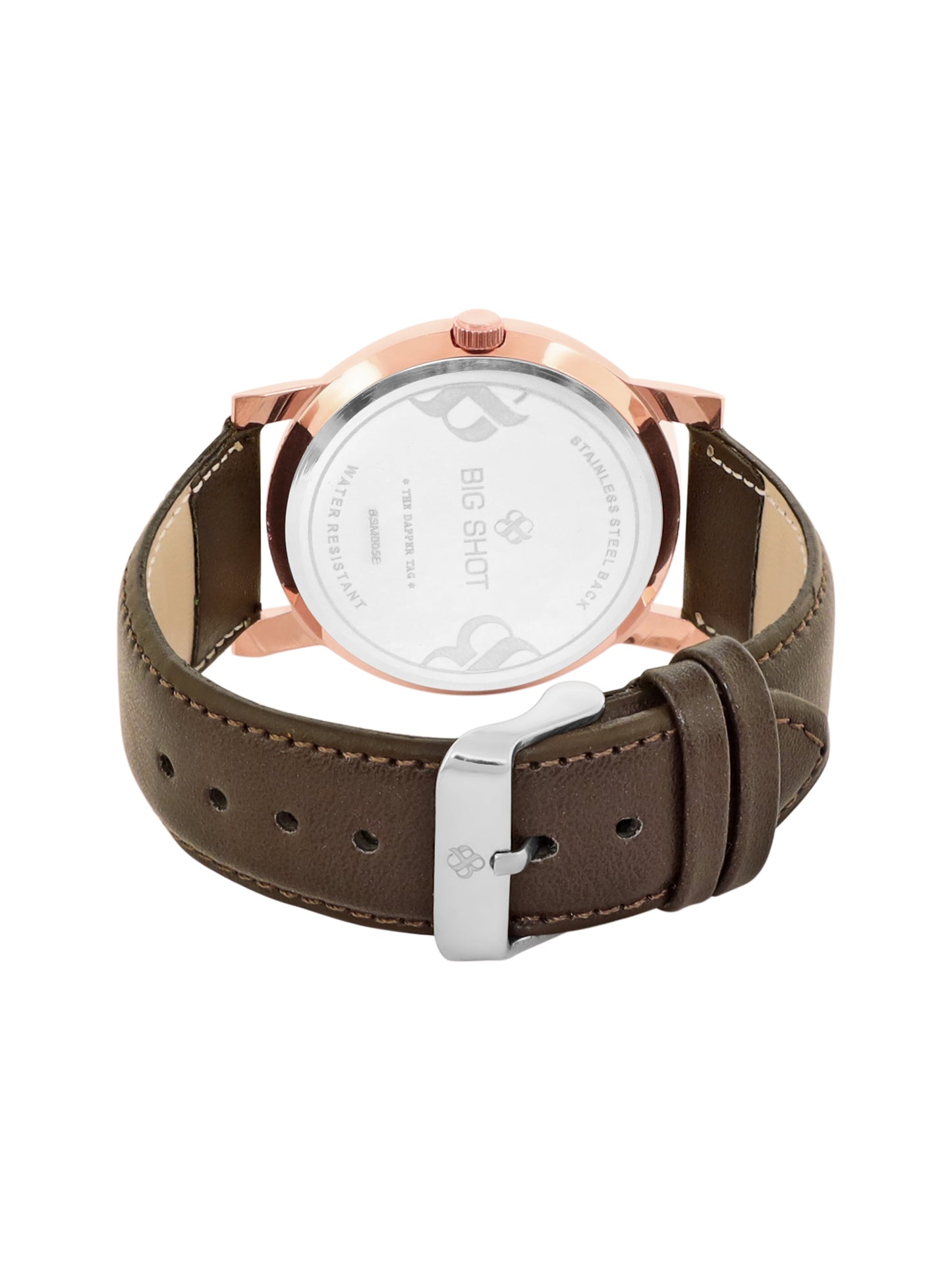 Men’s Green Dial Rose Gold Case Analog Watch with Brown Leather Strap