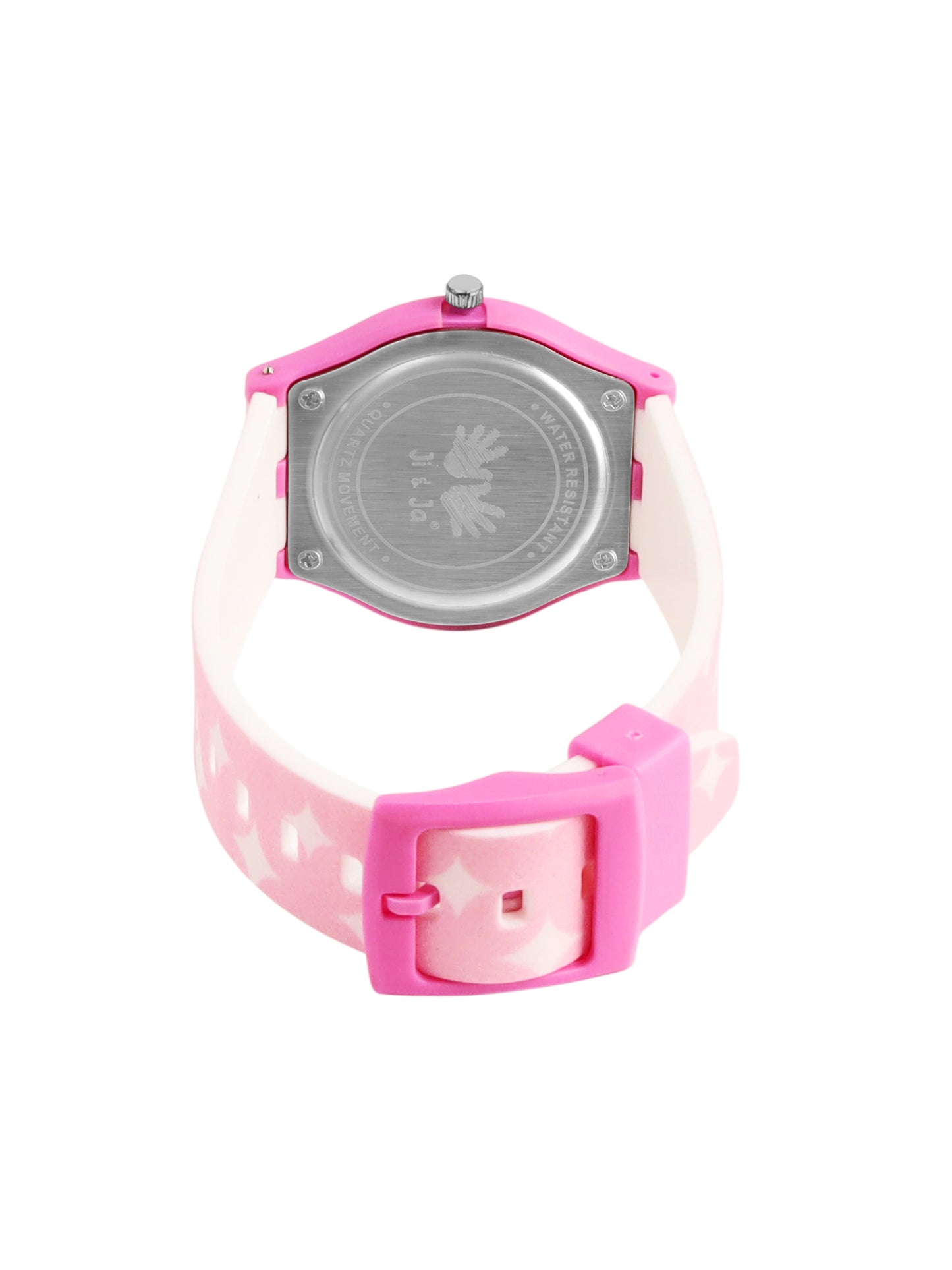 Kids’ White & Pink Striped Dial Analog Watch with Pink Case & Patterned Strap - JJ240