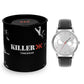 Men's Silver Black Leather Strap Watch BSM003C