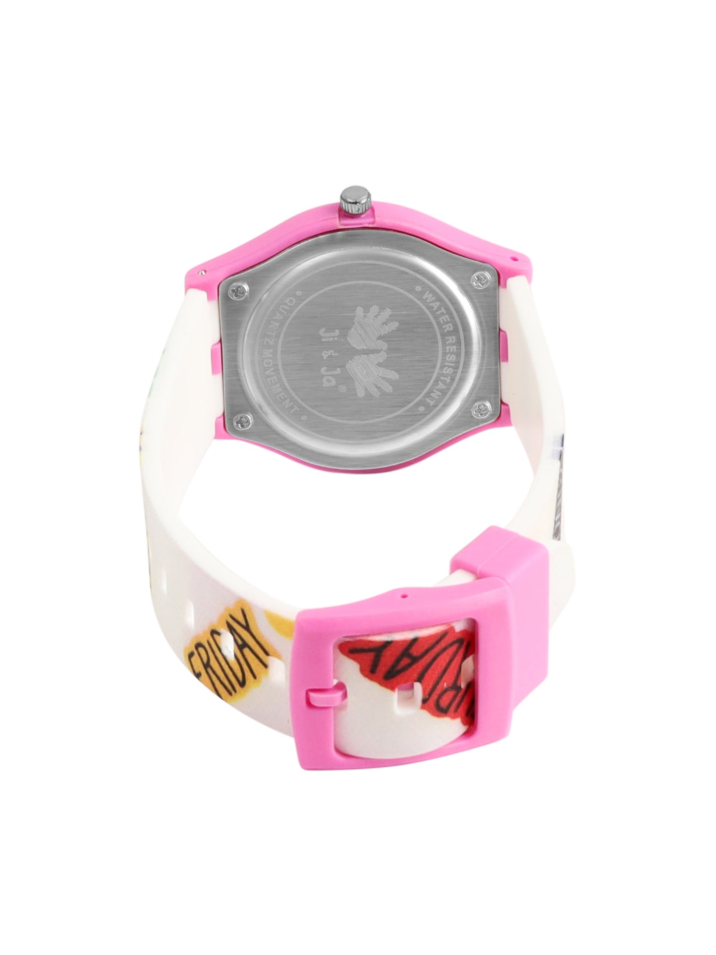 Kids’ White Dial Analog Watch with Days of the Week Silicone Strap & Pink Case - JJ221