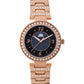 Dhyara Women’s Elegant Black Dial with Rose Gold Metal Strap & Crystal Bezel Watch - D004E