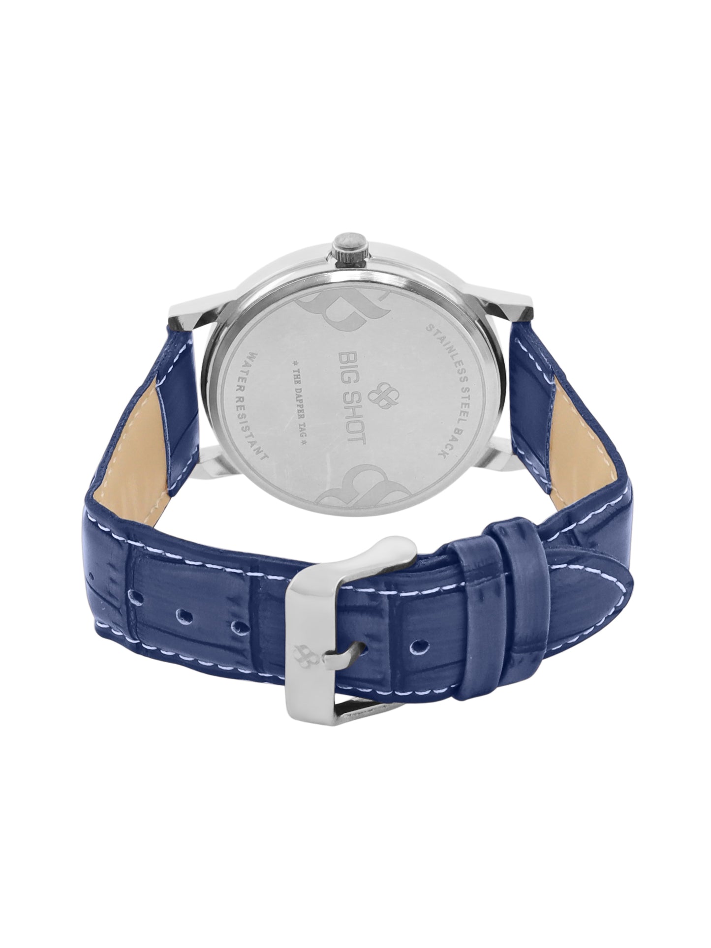 Men’s Minimalist Blue Dial Analog Watch with Textured Blue Leather Strap - BSM001B