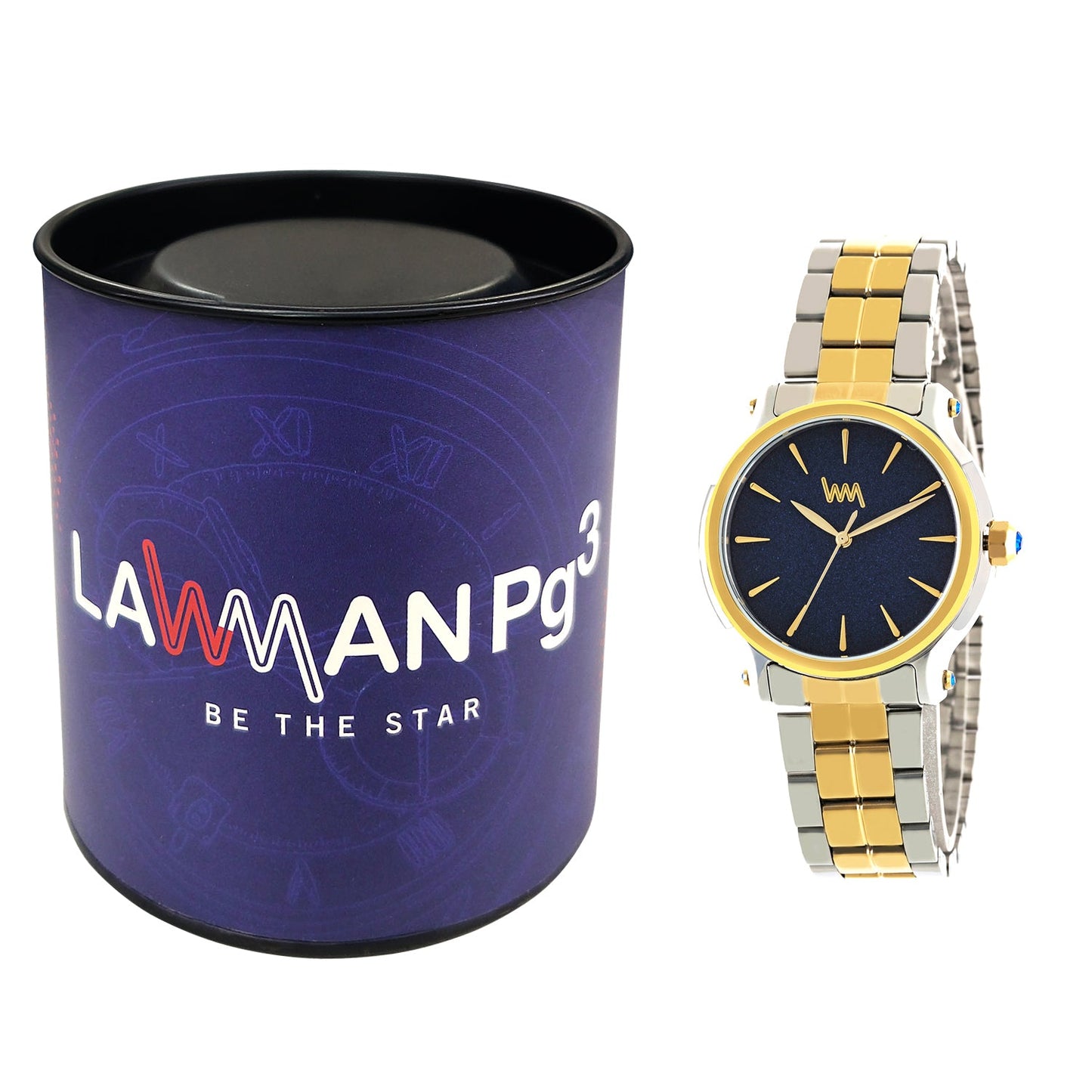 Women All Stainless Steel Rose Gold Two Tone, Blue Shimmer Dial, Two Tone Rose Gold Silver Stainless Steel Bracelet Watch LWW103D