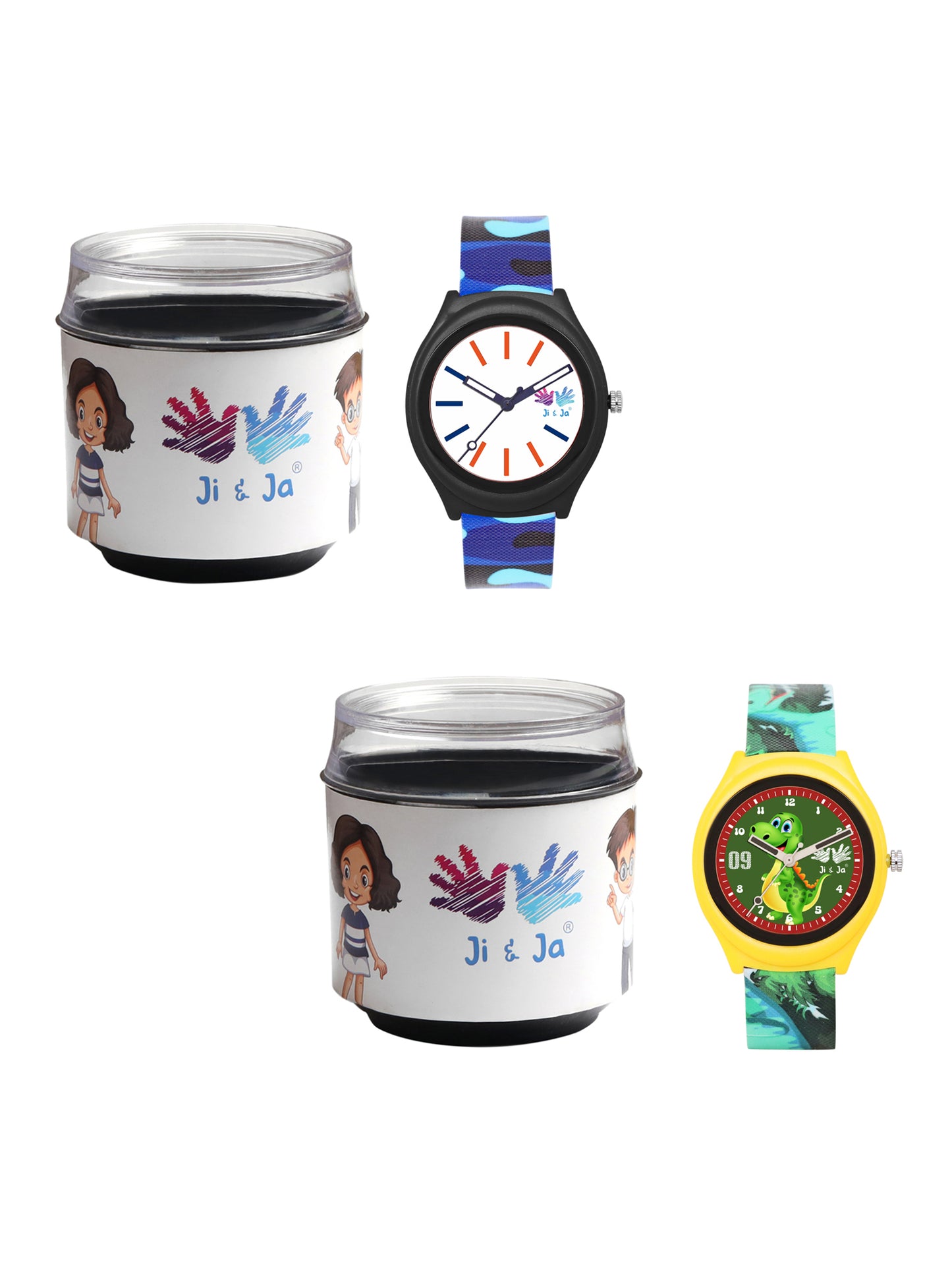 Kids' Combo Pack Analog Watches – Green Dinosaur Adventure & Blue Camouflage Sports - JJ120114