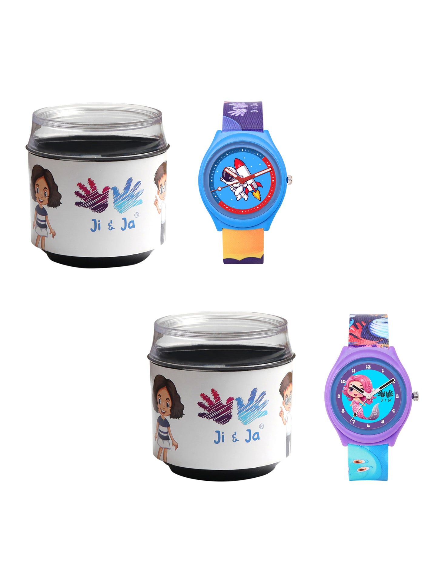 Kids’ Combo Pack Analog Watches – Astronaut Rocket Theme & Mermaid Cartoon Design - JJ115118