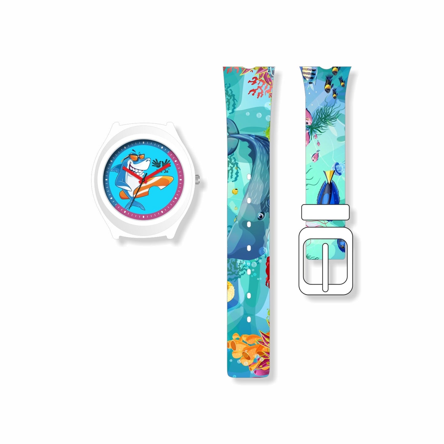 Kids Analog Watch Baby Shark Theme Ocean Print Strap Blue Dial with Baby Shark