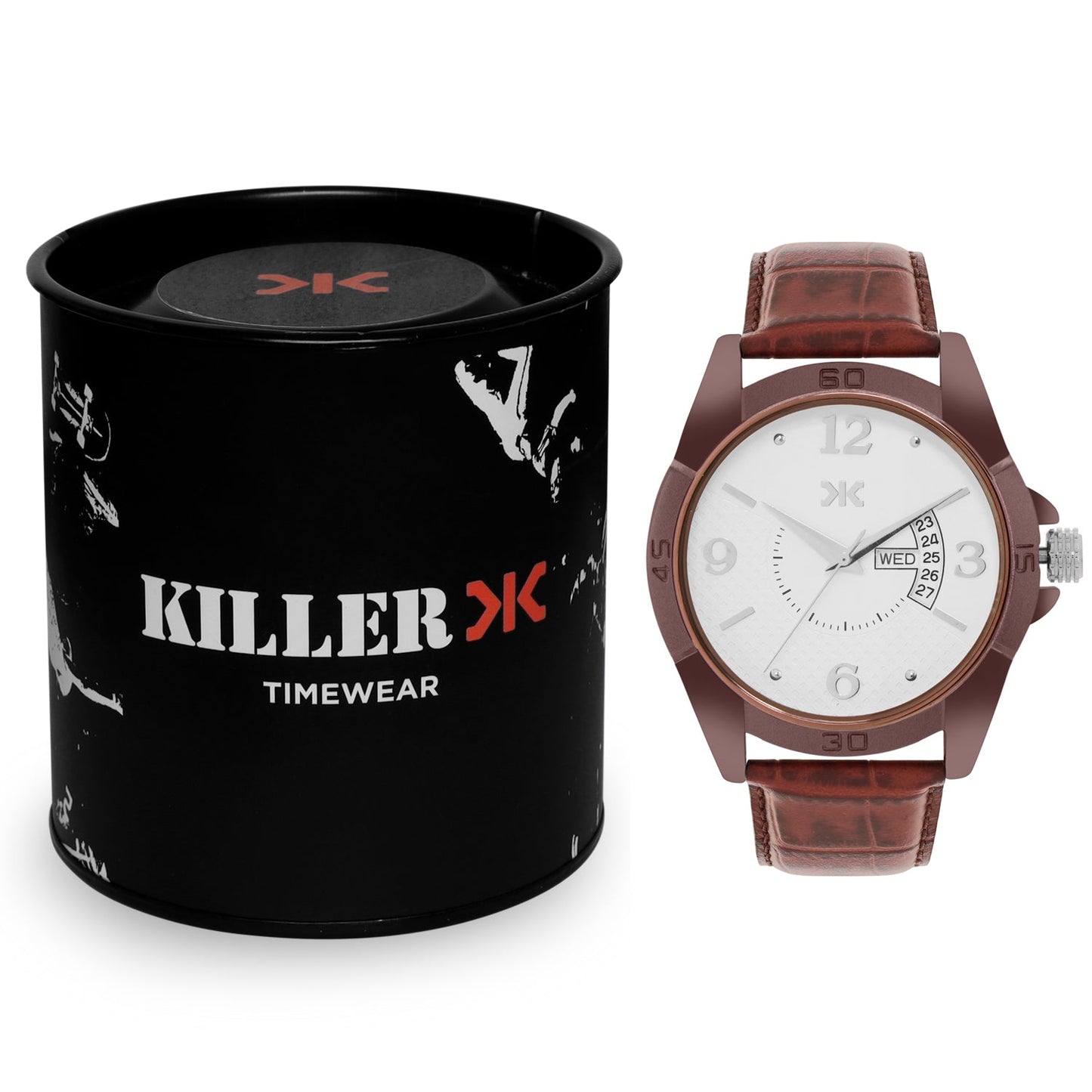Men's Brown Croco Leather Strap Day-Date Watch KLM101A