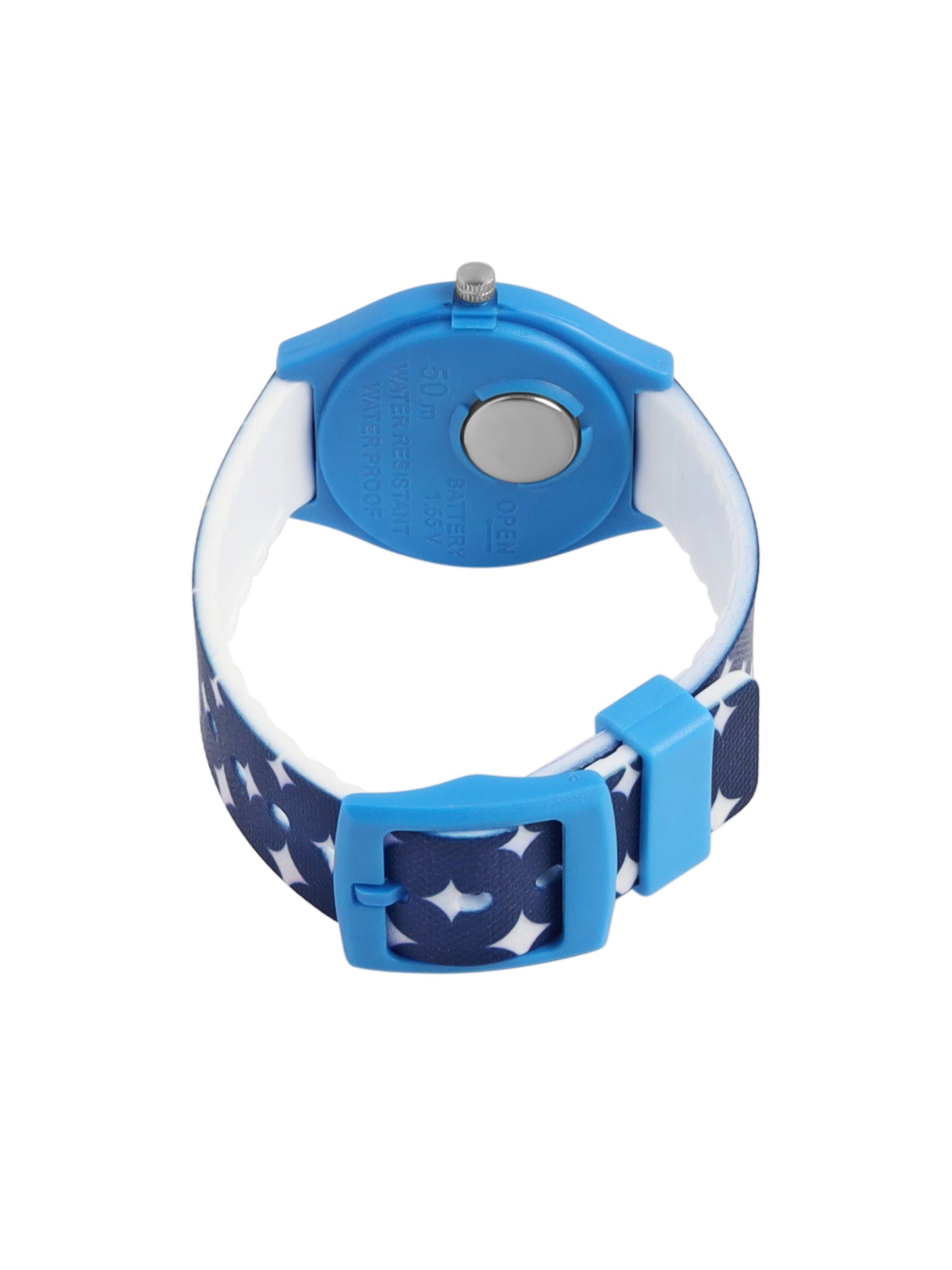 Kid’s White & Blue Striped Dial Analog Watch with Blue Case & Printed Silicone Strap - JJ230