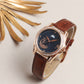 Women’s Elegant Blue Dial with Brown Leather Strap and Crystal Rose Gold Case - D009A