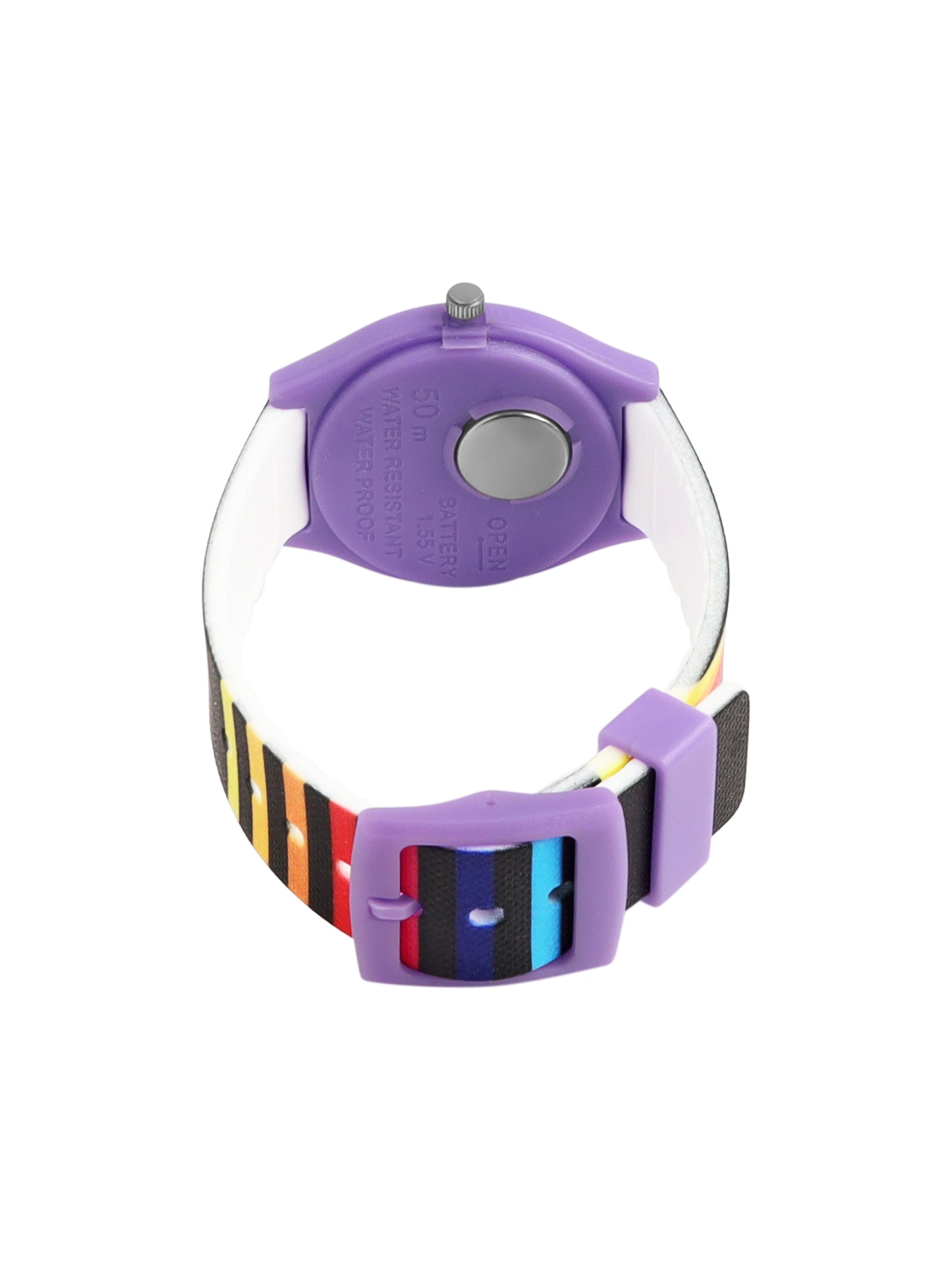 Kids’ Purple Analog Watch with Black Dial & Rainbow Stripe Strap - JJ242