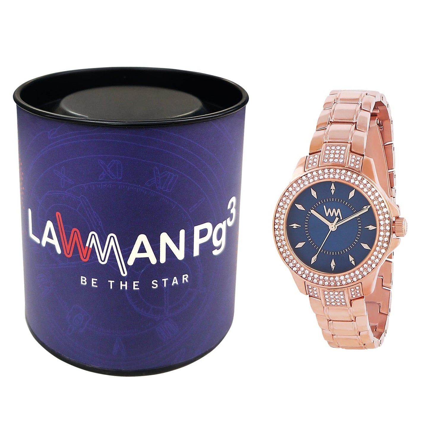 Women's Rose Gold Bling, Blue Dial, Rose Gold Diamond studded Solid Link Bracelet Watch LWWI106E