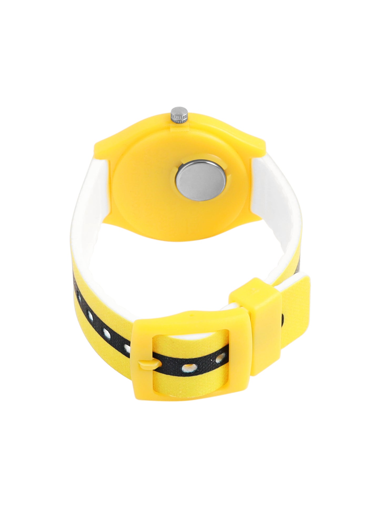 Kids’ White Dial Analog Watch with Emoji Print Silicone Strap & Yellow Case - JJ222