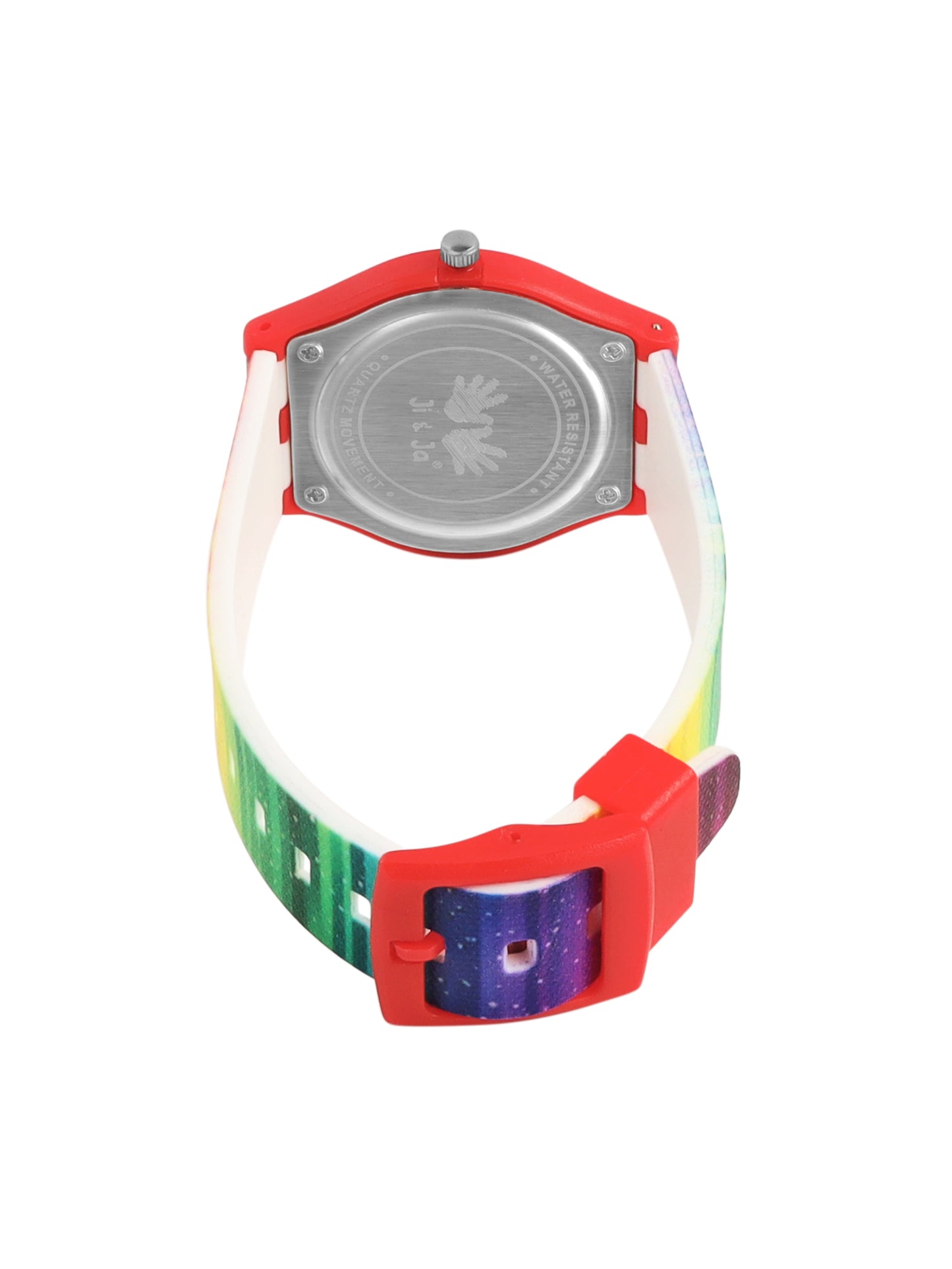 Kids’ White Dial Analog Watch with Rainbow Silicone Strap - JJ204