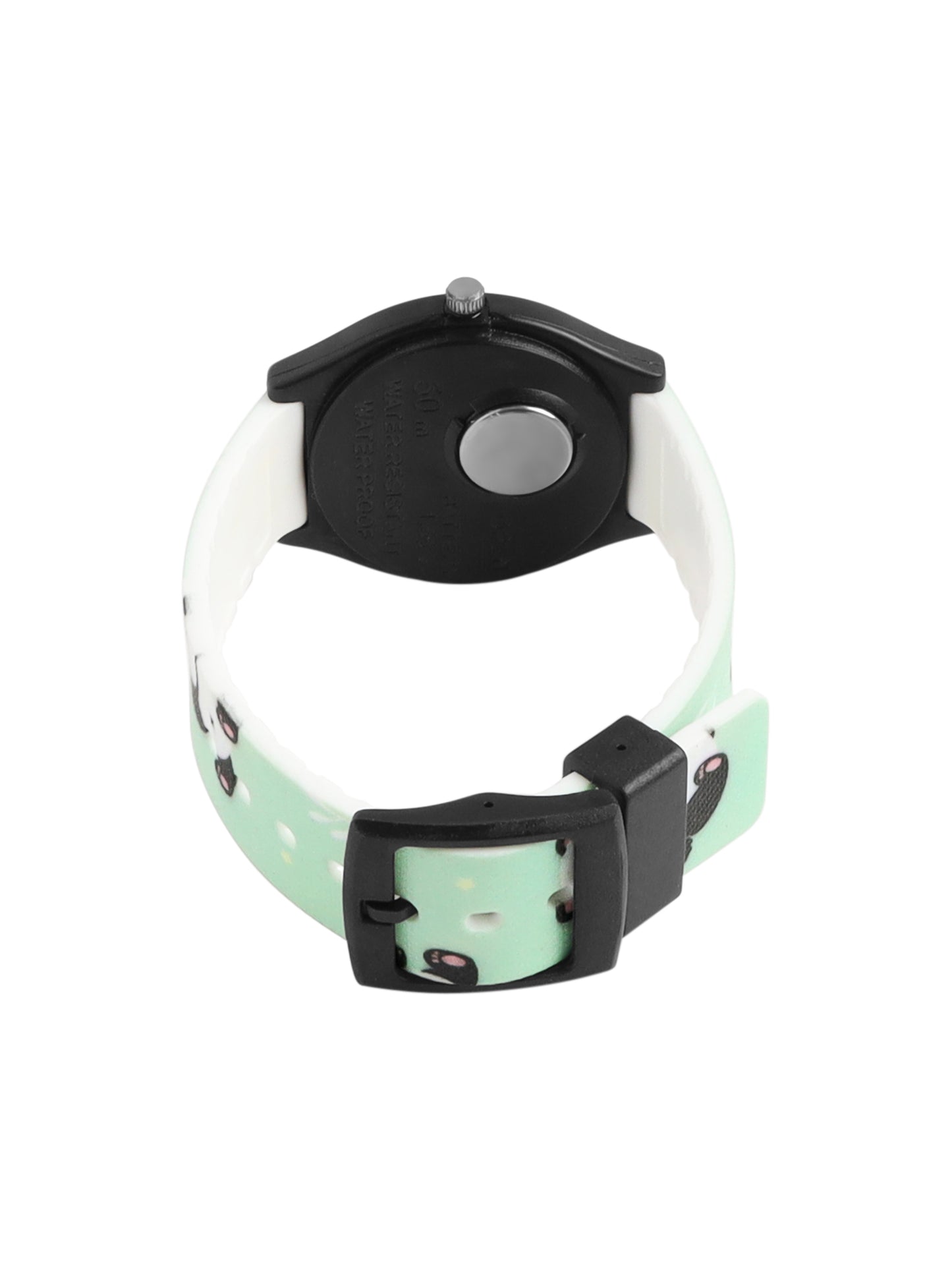 Kids’ White Dial Analog Watch with Black Case and Panda Print Silicone Strap - JJ224