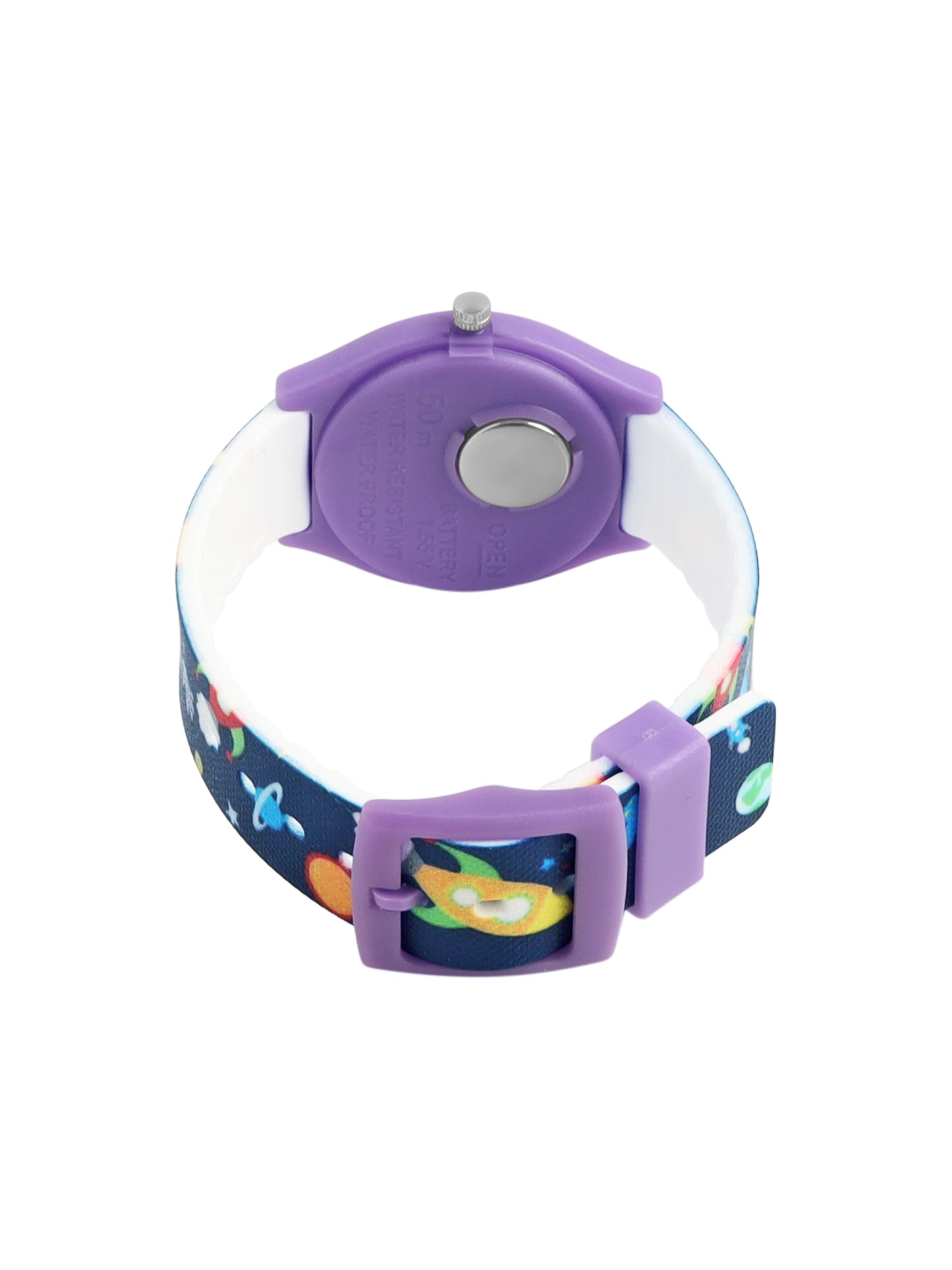 Kids’ Black Dial Analog Watch with Space Print Silicone Strap - JJ207