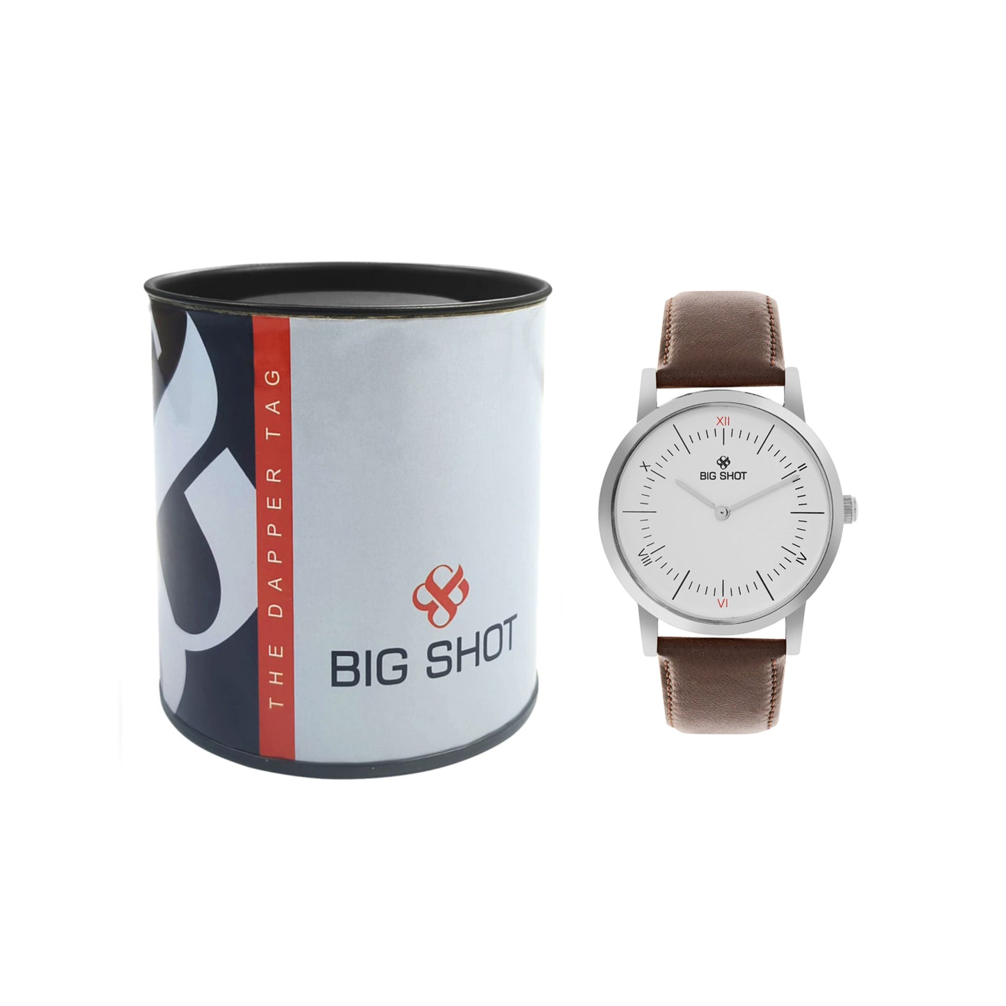 Men’s White Dial with Brown Leather Strap Classic Analog Watch - BSM002A