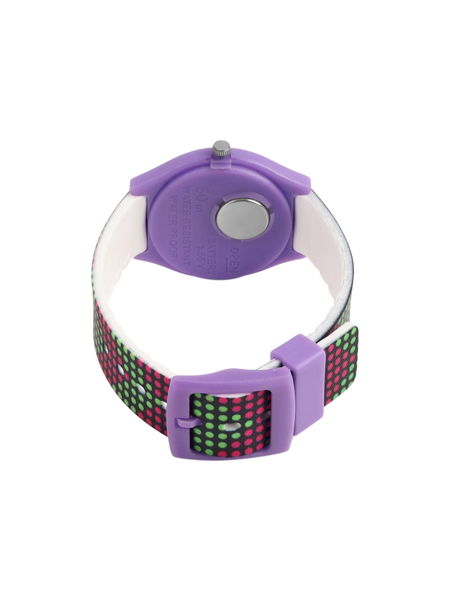 Kid’s Black Dial Analog Watch with Purple Case & Multicolor Silicone Strap - JJ228