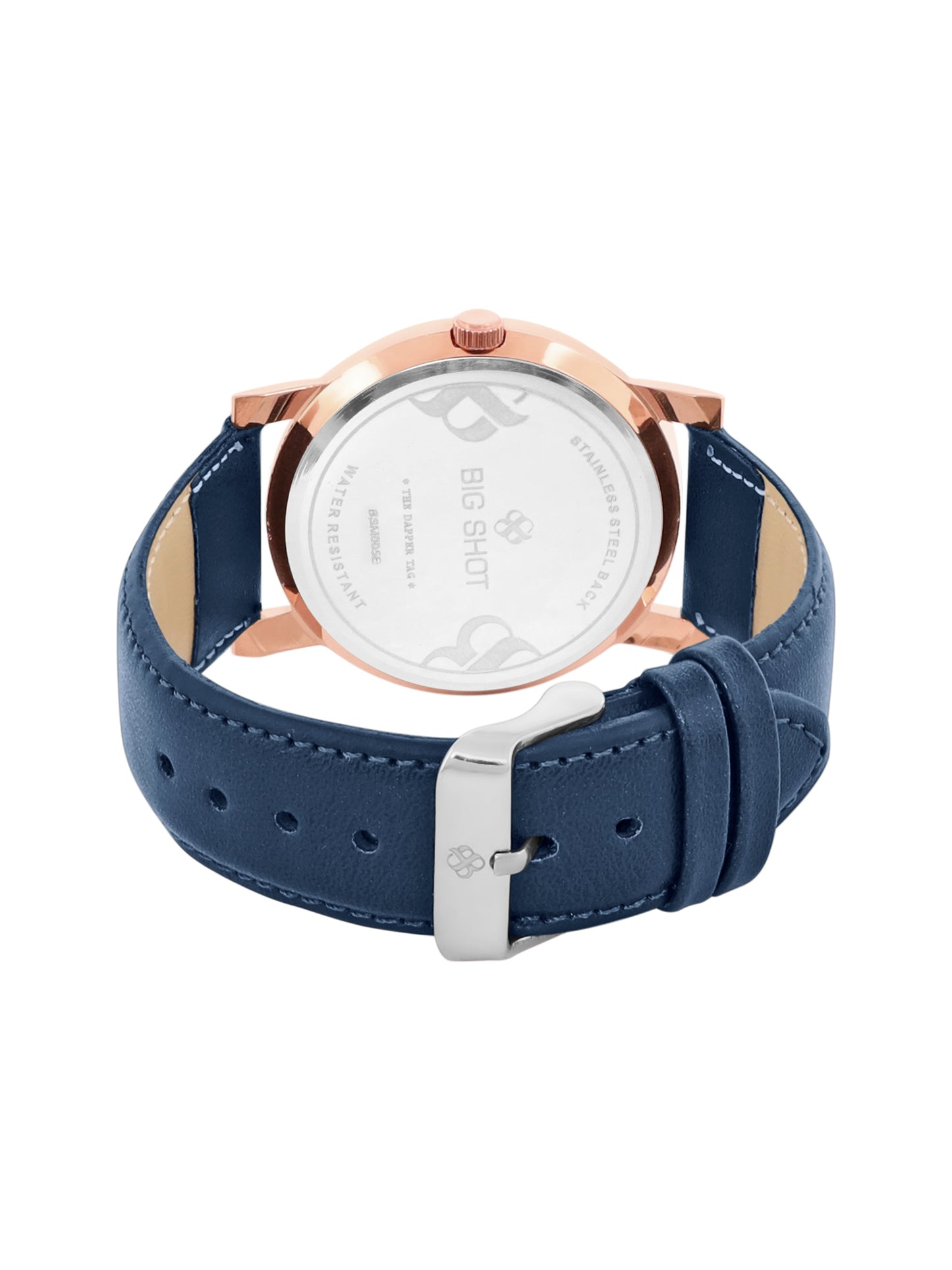 Men’s Rose Gold Dial Analog Watch with Navy Blue Leather Strap - BSM005E