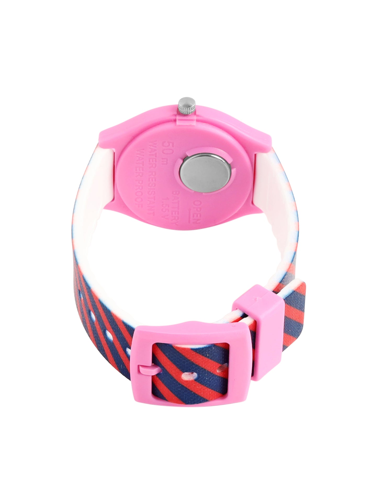 Kids’ Rainbow Theme Analog Watch with Pink Case and Striped Strap - JJ226
