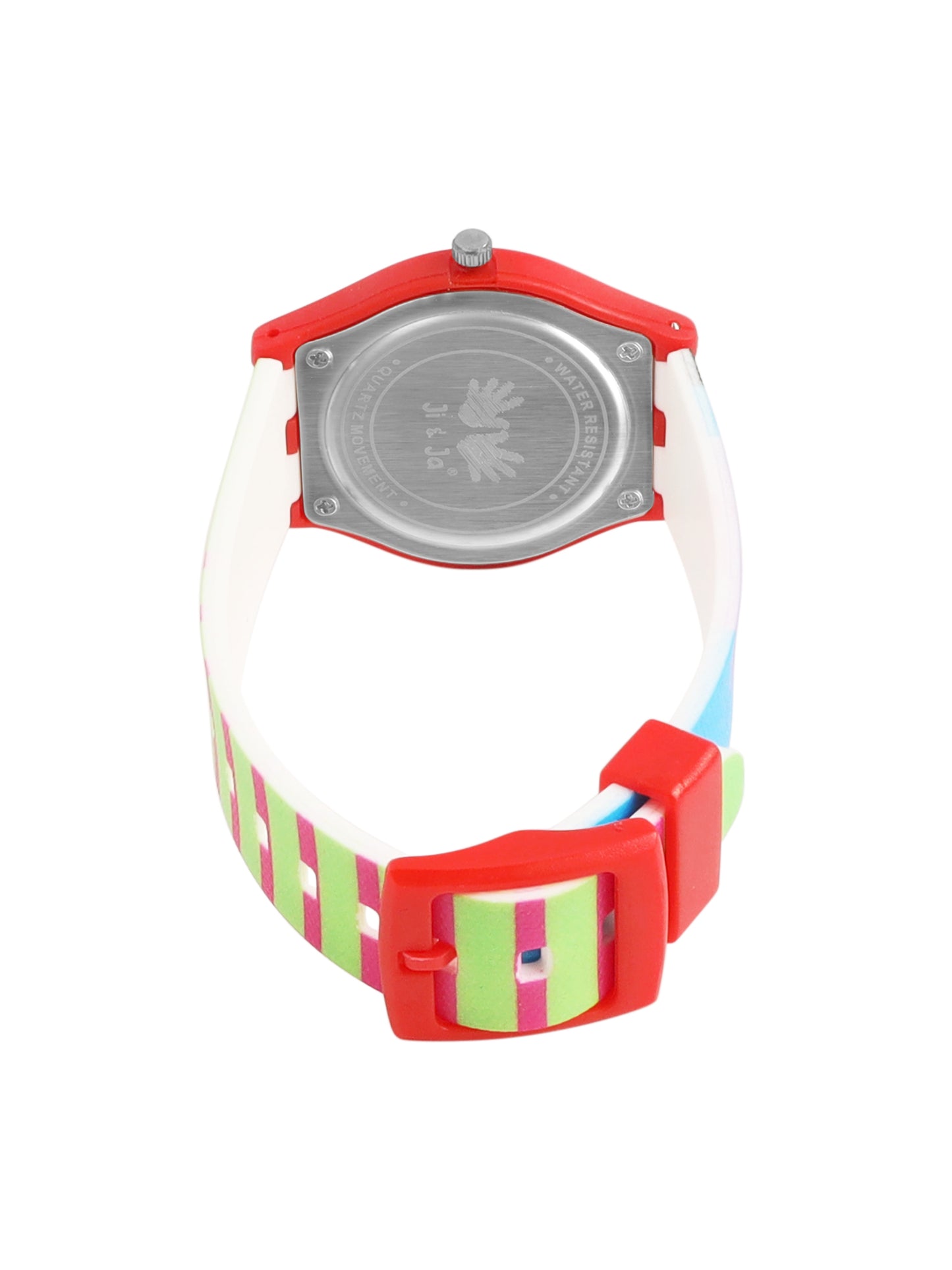Kids’ Red Dial Analog Watch with Multicolor Silicone Strap - JJ210