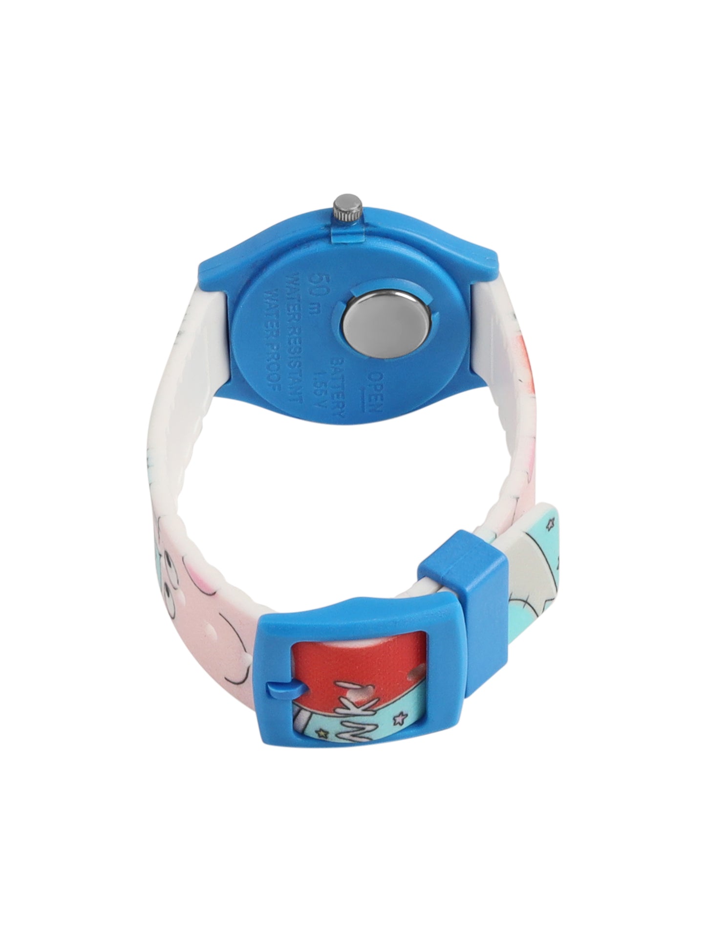 Kids’ White Dial Analog Watch with Cartoon Silicone Strap & Blue Case - JJ219