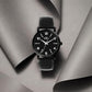 Sleek All Black Analog Black Leather Strap Watch for Men ELFM003B