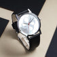 Men's Silver Black Leather Strap Watch BSM003C