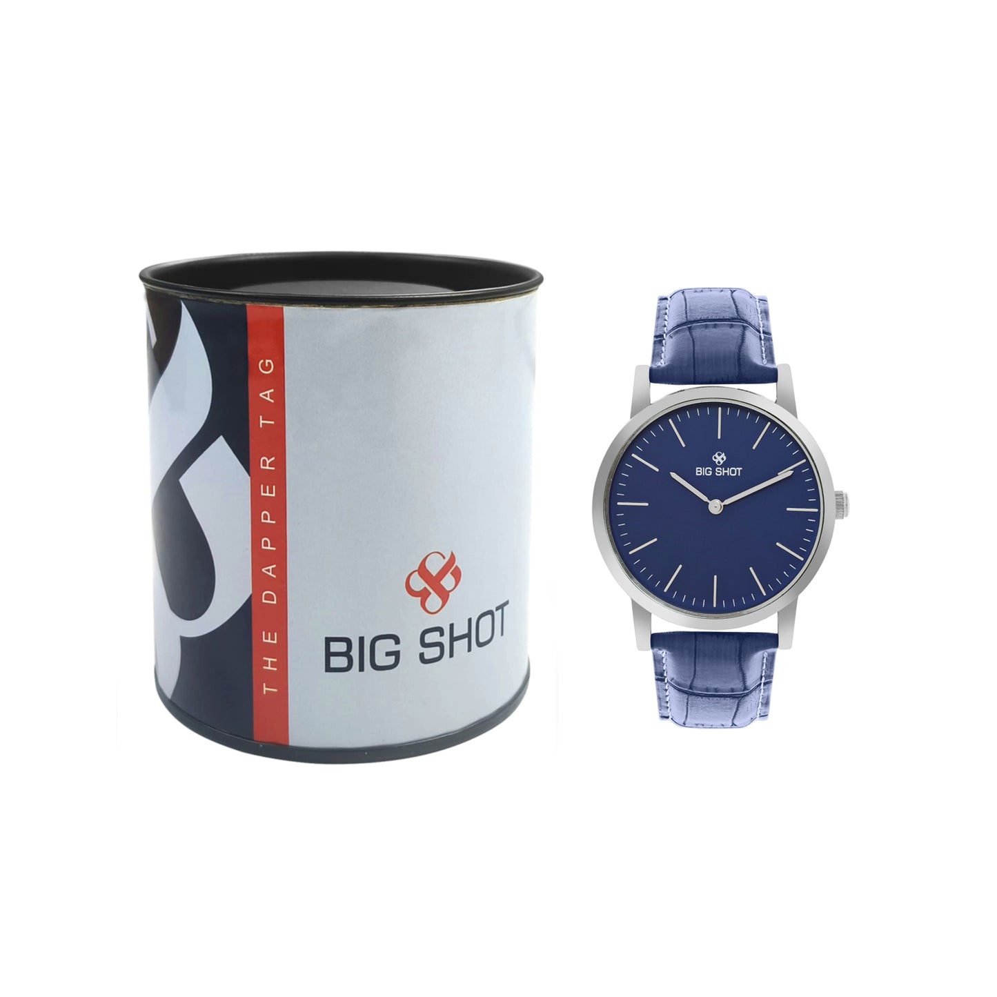 Men’s Minimalist Blue Dial Analog Watch with Textured Blue Leather Strap - BSM001B